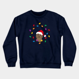 Goldendoodle with Santa Hat and Christmas Lights Crewneck Sweatshirt